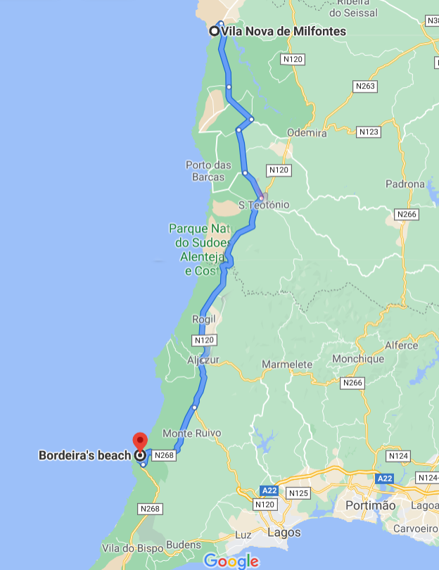 Karte nach Bodeira Beach
